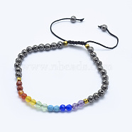 Electroplated Natural Lava Rock Braided Bead Bracelets, with Mixed Gemstone and Nylon Cord, Faceted, Gunmetal, 2-1/8 inch(5.5cm)~3-1/4 inch(8.3cm)(BJEW-I258-B01)