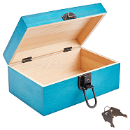 Pinewood Box, with Word Vintage Pattern & Iron Keys, Storage Box, Rectangle, Dark Turquoise, 15.1x21.5x9.5cm, Iron Keys: 40x19x1mm, 2pcs/set(CON-WH0076-45)