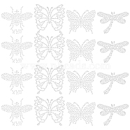 Fingerinspire 48 Sheets 4 Style Glitter Hotfix Rhinestone, Iron on Patches, Dress Shoes Garment Decoration, Butterfly & Bee & Dragonfly, Crystal, 45~65x60~74x1mm, 12sheets/style(DIY-FG0002-62)