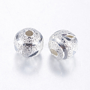 Brass Textured Bead, Round, Silver Color Plated, 8mm, Hole: 1.5mm(KK-E746-21S)