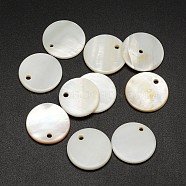 Shell Flat Round Pendants, Seashell Color, 18x2mm, Hole: 1mm(SHEL-P003-19)
