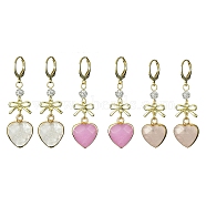 Natural Mixed Gemstone Heart & Bowknot Drop Earrings, 304 Stainless Steel Leverback Earrings, 46mm(EJEW-JE05388)