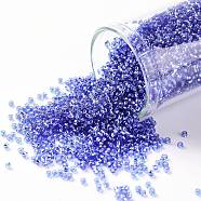 TOHO Round Seed Beads, Japanese Seed Beads, (35) Silver Lined Sapphire, 15/0, 1.5mm, Hole: 0.7mm, about 3000pcs/bottle, 10g/bottle(SEED-JPTR15-0035)