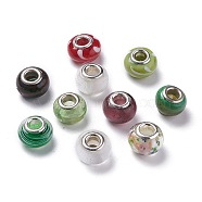 Handmade Lampwork European Style Beads, with Plating Silver Double Core, Rondelle, Colorful, 14x9mm, Hole: 5mm(X-LPDL-N1181-M)