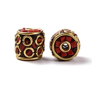 Handmade Indonesia Beads, with Brass Findings, Antique Golden, Column with Rhombus, Red, 11.5x11mm, Hole: 1.8mm(KK-G454-38G)