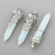 Opalite Pointed Pendants, with Brass Findings, Bullet, Platinum, 57~60x16mm, Hole: 8x5mm(G-O164-02-P01)