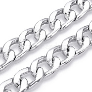 Aluminum Curb Chains, Diamond Cut Cuban Link Chains, Unwelded, Platinum, 20x13.5x3.5mm(CHA-N003-25P)