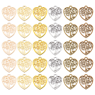 60Pcs 6 Colors Alloy Pendants, Heart with Tree Pattern Charm, Mixed Color, 18.5x17x1mm, Hole: 1.6mm, 10pcs/color(FIND-SC0008-25)