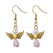 Angel Antique Golden Alloy & Resin Dangle Earrings, Imitation Pearl Acrylic Drop Earrings, Lilac, 45x21.5mm(EJEW-JE05686-04)