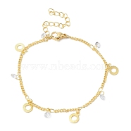 Brass Donut & Clear Cubic Zirconia Charm Bracelets for Women, Real 24K Gold Plated, 6-3/4 inch(17.3cm)(BJEW-G672-08G)