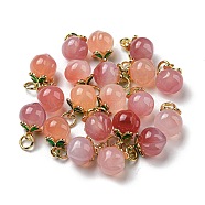 Natural Agate Peach Charms with Brass Jump Rings, Real 18K Gold Plated, 13x9x9mm, Hole: 3mm(G-R489-39G)