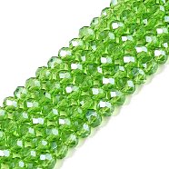 Electroplate Glass Beads Strands, Pearl Luster Plated, Faceted, Rondelle, Lime Green, 4x3mm, Hole: 0.4mm, about 113~115pcs/strand, 41~41.5cm(EGLA-A044-T4mm-A11)