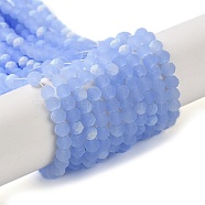 Imitation Jade Glass Beads Strands, Half AB Color Plated, Faceted, Frosted, Rondelle, Light Sky Blue, 3.5x3mm, Hole: 1mm, about 117pcs/strand, 13.66''~13.90''(34.7~35.3cm)(EGLA-A034-J3mm-MB03)