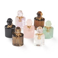 Natural Mixed Gemstone Pendants, Openable Perfume Bottle, with Golden Tone Brass Findings, 33~35x17~19x11~13mm, Hole: 2mm, capacity: 1ml(0.03 fl. oz)(G-H252-E)
