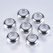 201 Stainless Steel Beads, with Plastic, Slider Beads, Stopper Beads, Rondelle, Stainless Steel Color, 10x4.5mm, Hole: 3mm(STAS-F145-06P-A)