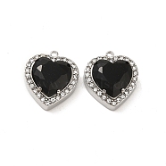 304 Stainless Steel Pendants, with Glass and Rhinestone, Heart Charms, Black, 16x14x5.7mm, Hole: 1.4mm(STAS-L022-081P-04)