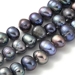 Dyed Natural Cultured Freshwater Pearl Beads Strands, Top Drilled, Rice, Black, 7~8mm, Hole: 0.6mm, about 31pcs/strand, 7.28 inch(18.5cm)(PEAR-A006-29A)