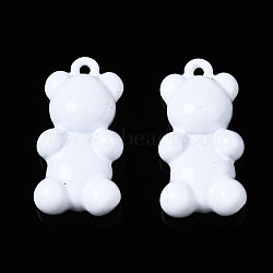 Spray Painted Brass Pendants, Bear, White, 17x9x4.5mm, Hole: 0.9mm(KK-Q252-002J)