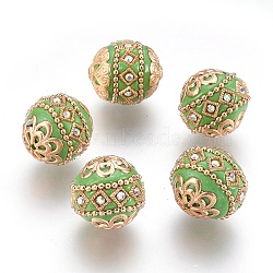 Handmade Indonesia Beads, with Metal Findings, Round, Light Gold, Yellow Green, 19.5x19mm, Hole: 1mm(IPDL-E010-20R)