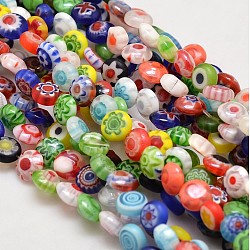 Handmade Millefiori Glass Flat Round Bead Strands, Single Flower Design, Colorful, 6x2.5mm, Hole: 1mm, about 64~68pcs/strand, 14.5~15 inch(LK-P010-03)