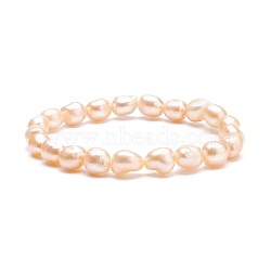 Natural Pearl Beaded Stretch Bracelet for Women, PeachPuff, Inner Diameter: 2-3/8 inch(5.9cm)(BJEW-JB08868-05)