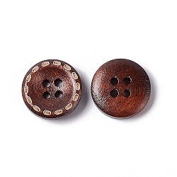 4-hole Central Sunken Round Buttons, Wooden Buttons, Coconut Brown, about 15mm in diameter, 100pcs/bag(FNA1611)