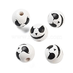 Printed Wood European Beads, Halloween Theme Beads, Round, White, 16x15mm, Hole: 4mm(WOOD-G022-08A-18)