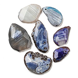 Dyed Natural Druzy Agate Pendants, Faceted Nuggets Charms, Mixed Color, 34~48x20~35x7~10mm, Hole: 2mm(G-G123-06)