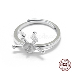 Adjustable Rhodium Plated 925 Sterling Silver Finger Ring Components, For Half Drilled Beads, Platinum, Size 7, 17mm, Pin: 0.7mm(STER-L055-025P)