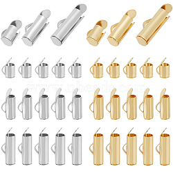 120Pcs 6 Style 304 Stainless Steel Slide On End Clasp Tubes, Slider End Caps, Real Gold Plated & Stainless Steel Color, 6~13x5.5~6x4mm, Hole: 2~3.5x1~1.5mm, Inner Diameter: 3mm, 20Pcs/style(STAS-BBC0003-54)