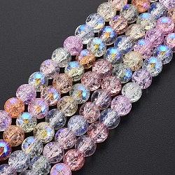 Electroplate Crackle Glass Bead Strands, AB Color Plated, Dyed & Heated, Round, Colorful, 8mm, Hole: 1.2mm, about 50~51pcs/strand, 15.35 inch(39cm)(GLAA-S192-C-008B)