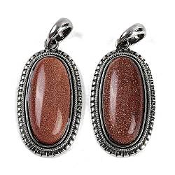 Synthetic Goldstone Pendants, Oval Charms, with Antique Silver Tone Alloy Findings, Cadmium Free & Lead Free, 40x20.5x7.5mm, Hole: 6.5x7mm(G-I370-07AS-09)