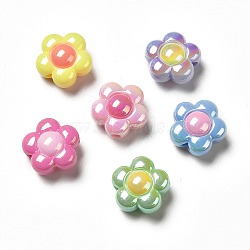 UV Plating Acrylic Beads, Flower, Mixed Color, 16x15x9mm, Hole: 2.5mm(X-PACR-J005-03)