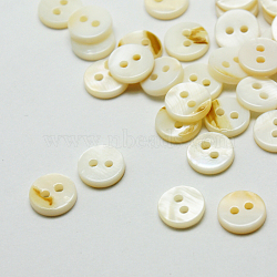 2-Hole Shell Flat Round Buttons, Seashell Color, 9x1.5mm, Hole: 1.5mm(BUTT-P012-13)