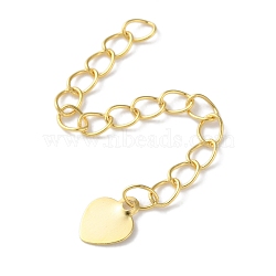 Brass Ends with Chain, Heart, Cadmium Free & Lead Free, Real 24K Gold Plated, 54mm(KK-F880-31G)