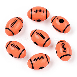 Spray Printed Opaque Acrylic European Beads, Large Hole Beads, Rugby, Coral, 18x12mm, Hole: 4mm, about 500pcs/500g(SACR-P031-28B-01)