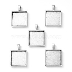 Tibetan Style Pendant Cabochon Settings, Plain Edge Bezel Cups, Cadmium Free & Nickel Free & Lead Free, Square, Antique Silver, Tray: 20x20mm, 32x24x4.5mm, Hole: 7mm(TIBEP-A123359-AS-FF)