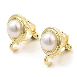 Alloy Clip-on Earring Findings, with Loops & Imitation Pearl, for Non-pierced Ears, Half Round, Golden, 16x12x16mm, Hole: 2.5mm(FIND-L015-015G)