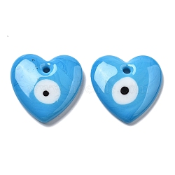 Handmade Evil Eye Lampwork Pendants, Heart Charms, Deep Sky Blue, 34.5~35x35~35.5x6.5~8mm, Hole: 3mm(LAMP-F035-11E)