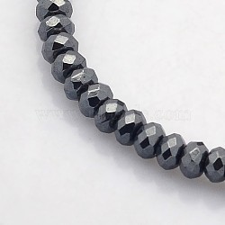 Electroplate Non-magnetic Synthetic Hematite Beads Strands, Faceted Rondelle, Black Plated, 4x3mm, Hole: 1mm, about 141pcs/strand, 15.7 inch(G-J208D-01)