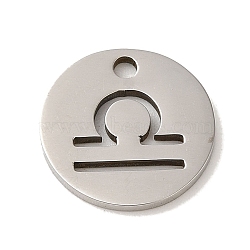 Non-Tarnish 201 Stainless Steel Charms, Laser Cut, Flat Round with Constellation Charm, Libra, 12x1mm, Hole: 1.5mm(STAS-E217-10P-03)