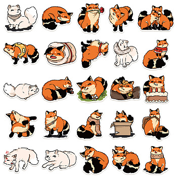 50Pcs Waterproof PVC Fox Stickers Set, Adhesive Label Stickers, for Water Bottles, Laptop, Luggage, Cup, Computer, Mobile Phone, Skateboard, Guitar Stickers, Dark Orange, 52.2x48.4mm