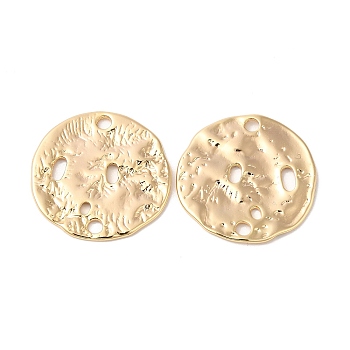 Brass Pendants, Textured Flat Round Charm, Real 18K Gold Plated, 21x21x1mm, Hole: 2mm
