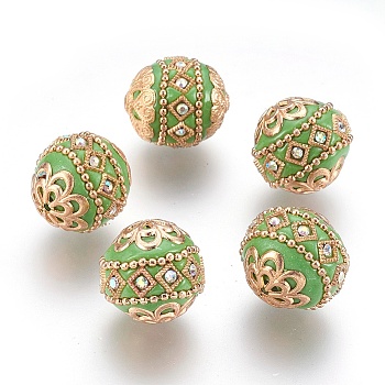 Handmade Indonesia Beads, with Metal Findings, Round, Light Gold, Yellow Green, 19.5x19mm, Hole: 1mm