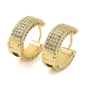 Brass Micro Pave Cubic Zirconia Hoop Earrings for Women, Real 18K Gold Plated, 6.5x12mm