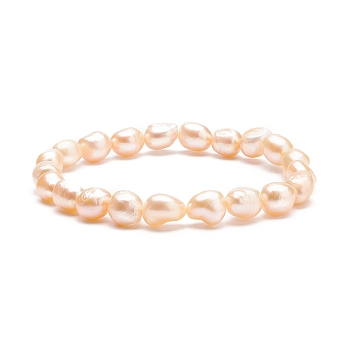 Natural Pearl Beaded Stretch Bracelet for Women, PeachPuff, Inner Diameter: 2-3/8 inch(5.9cm)