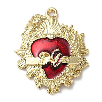Alloy Pendants, with Enamel, Long-Lasting Plated, Golden, Sacred Heart Charm, Red, 29.5x23.5x3.5mm, Hole: 1.8mm