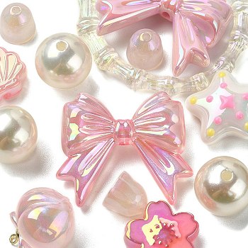 Acrylic Beads, Mixed Shapes, Pink, 8~51x8~51x6~27.5mm, Hole: 1.8~3.8mm