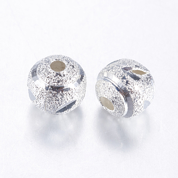 Brass Textured Bead, Round, Silver Color Plated, 8mm, Hole: 1.5mm