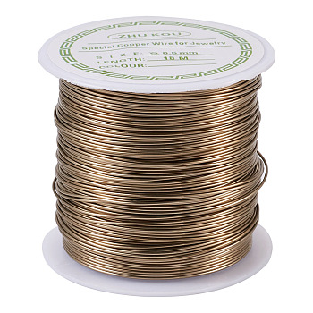 Round Copper Wire Copper Beading Wire for Jewelry Making, Long-Lasting Plated, Dark Khaki, 22 Gauge, 0.6mm, about 59.05 Feet(18m)/roll